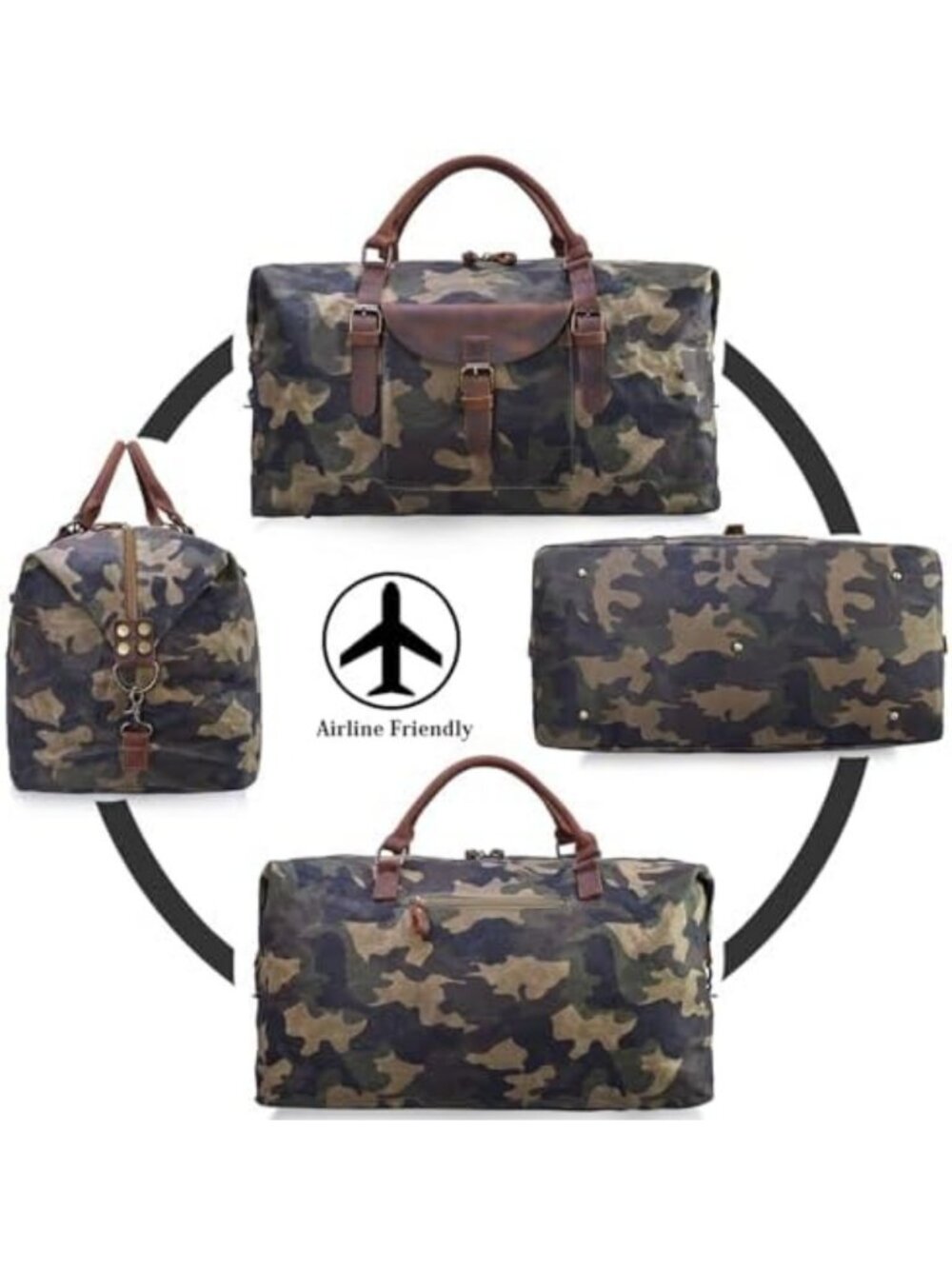 Waterproof Oversized Canvas Duffel Bag - Leather Trim Weekender Travel Tote - Picture 7 of 7
